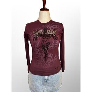 Women’s Y2K Hard Rock Cafe Long Sleeve Crystal Graphic Top Medium